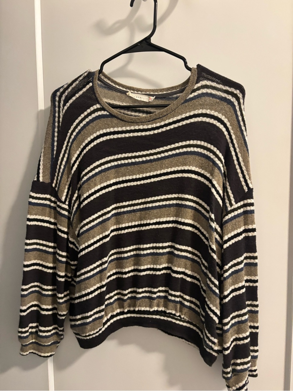 Lush Striped Crewneck Sweater in Black, Olive and Cream